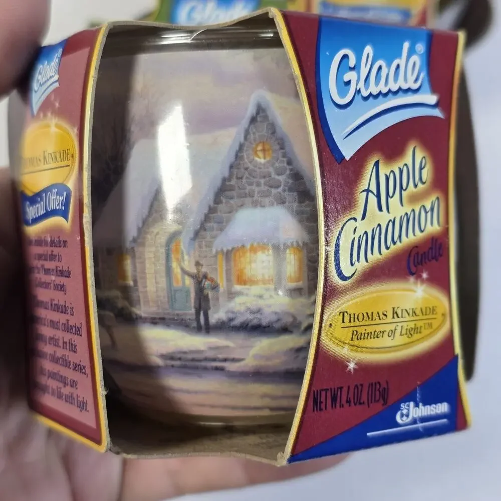 Vintage 2004 Glade Thomas Kinkade Candle Lot of 3 Apple Cinnamon Glistening Snow